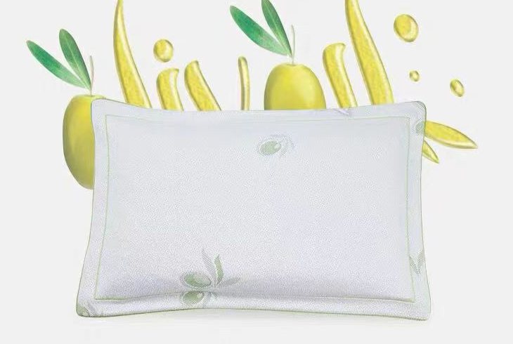 Olive Oil pillowcase in white Turkish fabric with woven olive-leaf pattern